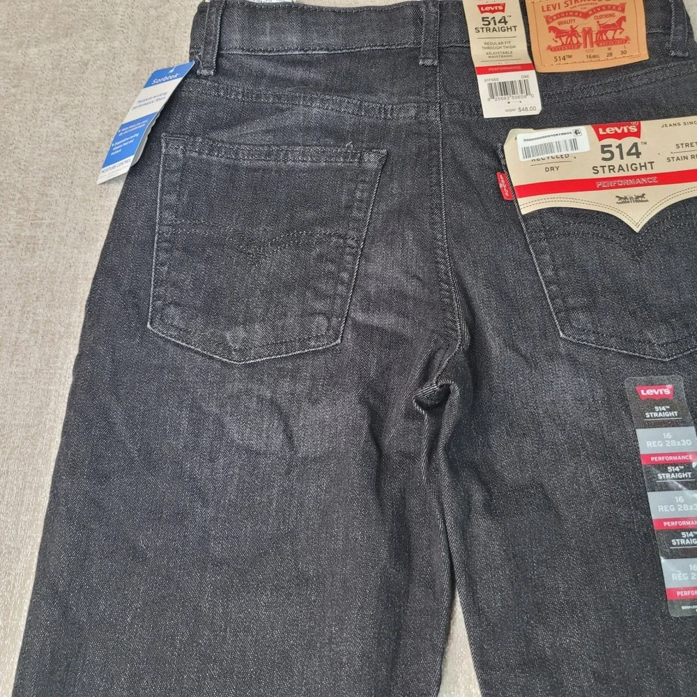 Levis 514 Straight Boys Jeans Size 16 Reg 28x30 Dark Wash Performance Stretch
